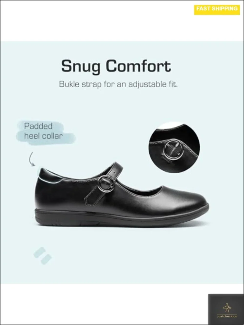 Girls Mary Jane Uniform Shoes with Adjustable Buckle Strap - Round Toe Flats